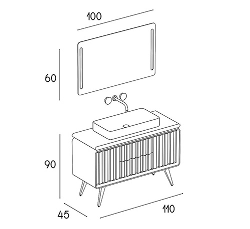 Wood and PVC vanity cabinet model P-2074